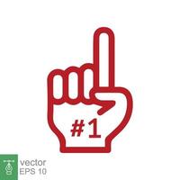 Number 1 foam glove icon. Red number one fan hand glove. Simple flat style. Fan logo hand with finger raised. Vector illustration isolated on white background. EPS 10.