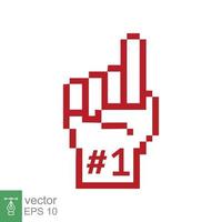 Number 1 foam glove icon. Red number one fan hand glove. Simple flat style. Fan logo hand with finger raised. Vector illustration isolated on white background. EPS 10.