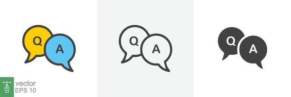 FAQ, questions and answers icon. Line, glyph and filled outline colorful version, Q and A speech outline and filled sign. Symbol, logo illustration. Different style icons set vector graphics. EPS 10.