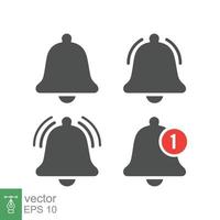 Message bell icon set. Simple flat style. Alert ringing, notice, notification, doorbell symbol for social media, subscriber alarm concept. Vector illustration isolated on white background. EPS 10.