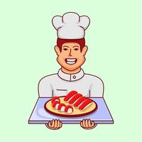 illustration of a chef carrying food, suitable for social media post element needs vector