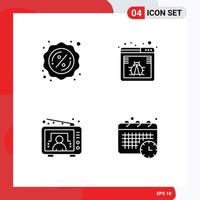 Set of 4 Vector Solid Glyphs on Grid for percent tv browser web calendar Editable Vector Design Elements