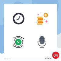 Flat Icon Pack of 4 Universal Symbols of clock clock cash investment time Editable Vector Design Elements