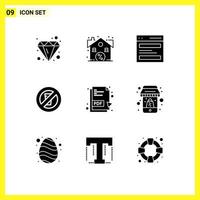 Pack of 9 Modern Solid Glyphs Signs and Symbols for Web Print Media such as pdf no water communication no drinking user Editable Vector Design Elements