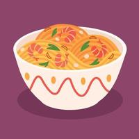 Shrimp fried noodles cartoon vector