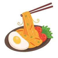 Tasty Indonesian fried noodles cartoon vector