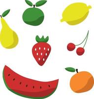 Fruits and berries, vector set. Drawn fruits with shadows.