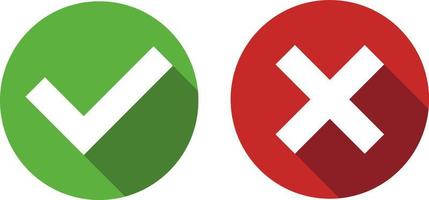 cruz roja y marca de verificación verde, forma redonda, vector