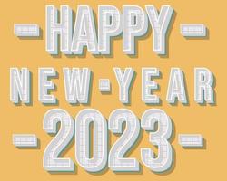 Retro text design as happy new year 2023, window like design, building, vector retro art