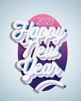 feliz año nuevo texto en capas de color 3d, tarjeta de diseño abstracto, vector pro, tarjeta 2023