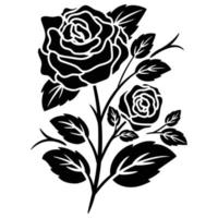 silhouette black motif rose flower blooming vector