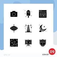 9 Solid Glyph concept for Websites Mobile and Apps tower signal atm view eye Editable Vector Design Elements