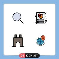Modern Set of 4 Filledline Flat Colors Pictograph of search castle building ui document fortress Editable Vector Design Elements