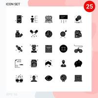 25 User Interface Solid Glyph Pack of modern Signs and Symbols of heart home people cooler air Editable Vector Design Elements