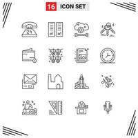 Modern Set of 16 Outlines and symbols such as real estate house school cloud sync settings cloud service configure Editable Vector Design Elements