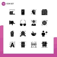 16 Universal Solid Glyphs Set for Web and Mobile Applications learning education android book mind Editable Vector Design Elements