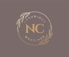 NC Initials letter Wedding monogram logos template, hand drawn modern minimalistic and floral templates for Invitation cards, Save the Date, elegant identity. vector