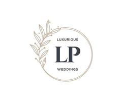 Plantilla de logotipos de monograma de boda con letras iniciales lp, plantillas florales y minimalistas modernas dibujadas a mano para tarjetas de invitación, guardar la fecha, identidad elegante. vector