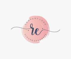Initial RE feminine logo. Usable for Nature, Salon, Spa, Cosmetic and Beauty Logos. Flat Vector Logo Design Template Element.