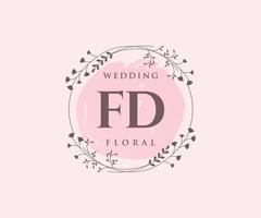 FD Initials letter Wedding monogram logos template, hand drawn modern minimalistic and floral templates for Invitation cards, Save the Date, elegant identity. vector