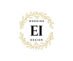 colección de logotipos de monograma de boda con letras iniciales ei, plantillas florales y minimalistas modernas dibujadas a mano para tarjetas de invitación, guardar la fecha, identidad elegante para restaurante, boutique, café en vector