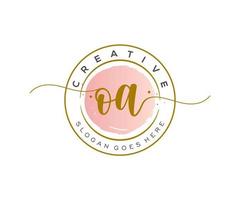 initial OA Feminine logo beauty monogram and elegant logo design, handwriting logo of initial signature, wedding, fashion, floral and botanical with creative template. vector