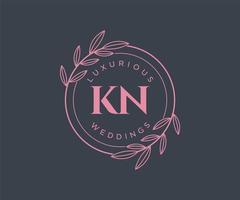 KN Initials letter Wedding monogram logos template, hand drawn modern minimalistic and floral templates for Invitation cards, Save the Date, elegant identity. vector