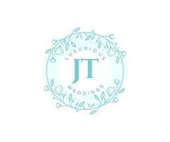 JT Initials letter Wedding monogram logos template, hand drawn modern minimalistic and floral templates for Invitation cards, Save the Date, elegant identity. vector