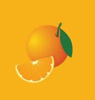 conjunto de frutas frescas enteras, mitad, cortadas en rodajas y hojas de naranja aisladas en fondo blanco. fondo de oro abstracto naranja. vector