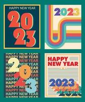 set new year 2023 poster in retro vintage style vector illustrations EPS10