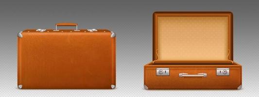 maleta de cuero marrón vintage abierta y cerrada png vector
