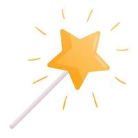 vector simple icono aislado. pegatina de varita mágica para niños con estrella brillante al final. elemento de diseño de magia y hechicería.