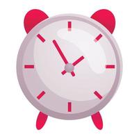 icono de vector simple de despertador. imagen plana de dibujos animados de un reloj con una campana y hora, manecillas de minutos. un ícono listo para usar para un sitio web o una aplicación móvil.