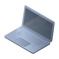 Vector modern isometric illustration. Volumetric metal laptop in the plane with a blank screen. Digital picture of modern devices and technologies.