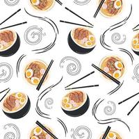 Seamless pattern with Japanese ramen soup. Asian food for printing on paper, textiles, for banners and backgrounds. Vector