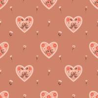 Vector Seamless pattern with creative floral hearts with simple twigs, flowers. Color backdrop for wrapping paper, greeting card, scrapbooking, fabric, textiles, wallpaper, stationery design.