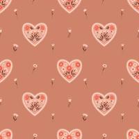 Vector Seamless pattern with creative floral hearts with simple twigs, flowers. Color backdrop for wrapping paper, greeting card, scrapbooking, fabric, textiles, wallpaper, stationery design.