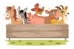 Farm Scene With Cartoon Animals vector