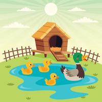 escena de la granja con animales de dibujos animados vector