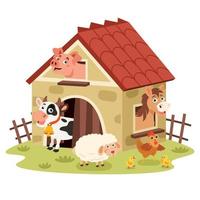 Farm Scene With Cartoon Animals vector