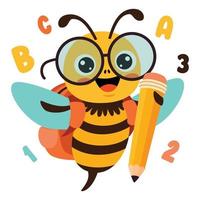 ilustración de educación con abeja de dibujos animados vector