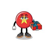 vietnam flag mascot illustration giving a gift vector