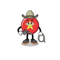 mascota del personaje de la bandera de vietnam como vaquero vector