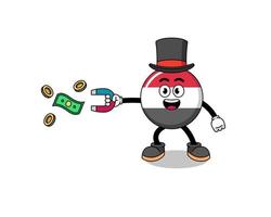 Character Illustration of yemen flag catching money with a magnet vector