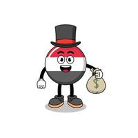 yemen flag mascot illustration rich man holding a money sack vector