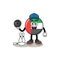 Mascot of UAE flag as a bowling player vector