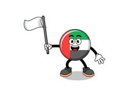 ilustración de dibujos animados de la bandera de los emiratos árabes unidos sosteniendo una bandera blanca vector