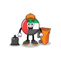 Illustration of UAE flag cartoon as a garbage collector vector