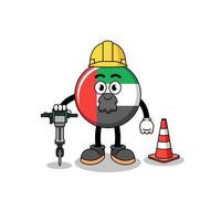 caricatura de personaje de la bandera de los emiratos árabes unidos trabajando en la construcción de carreteras vector