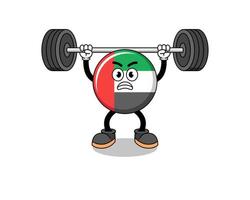 UAE flag mascot cartoon lifting a barbell vector